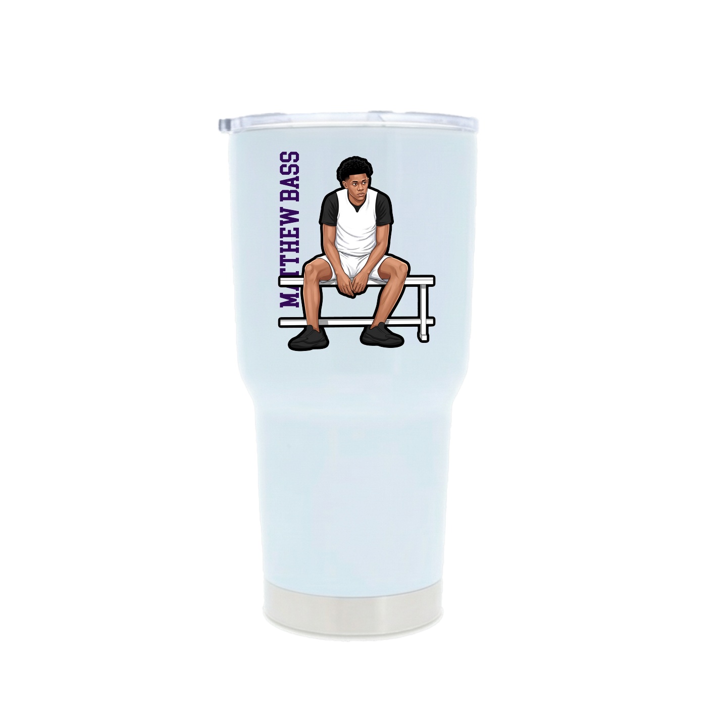 30oz Stainless Steel Tumbler — Name Vertical in White