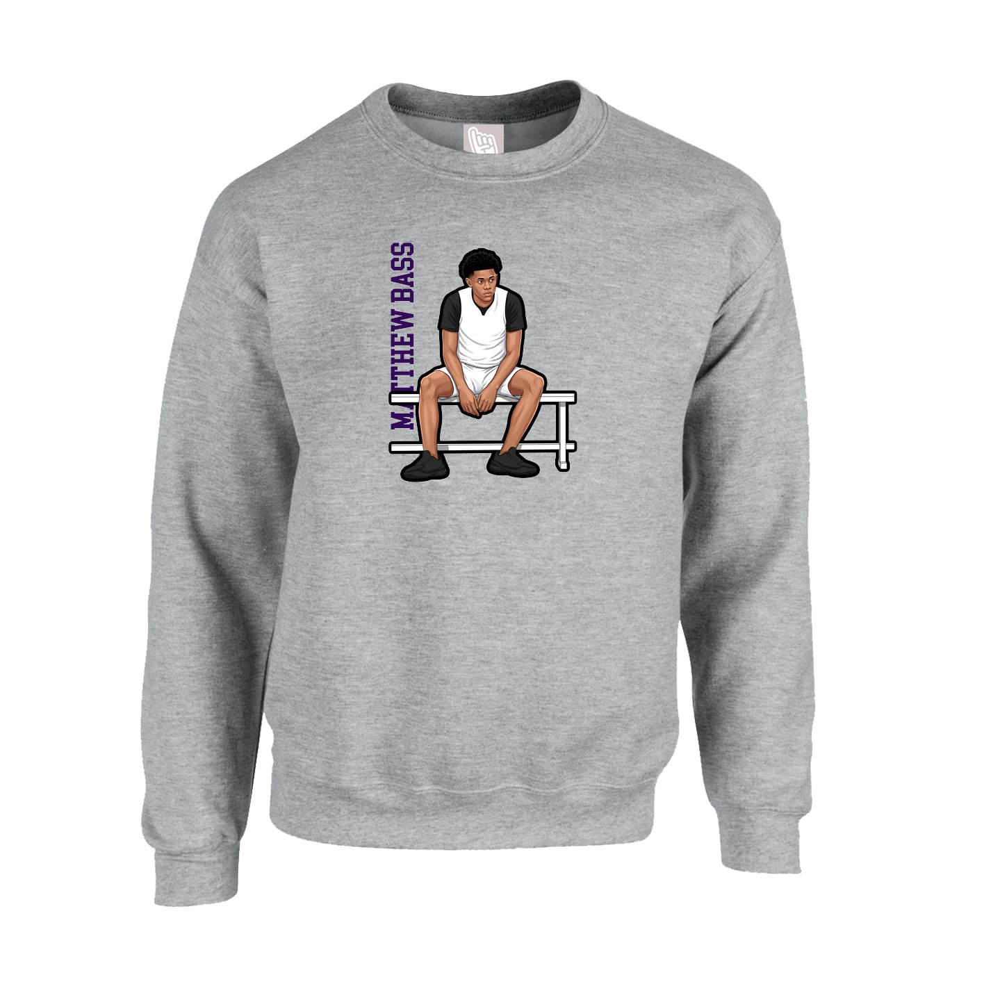 Fleece Crew — Name Vertical in Grey