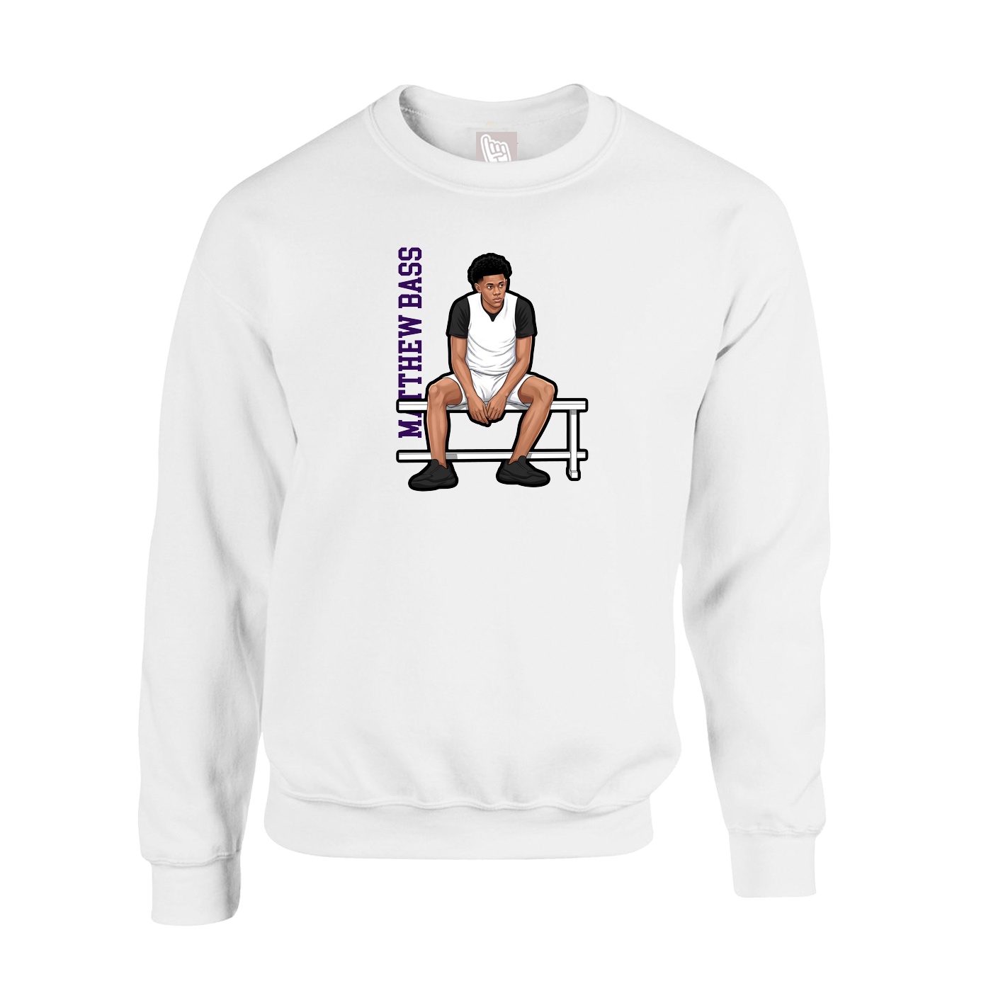 Fleece Crew — Name Vertical in White