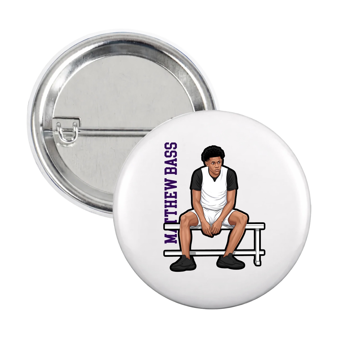 Game Day Button — Name Vertical in White