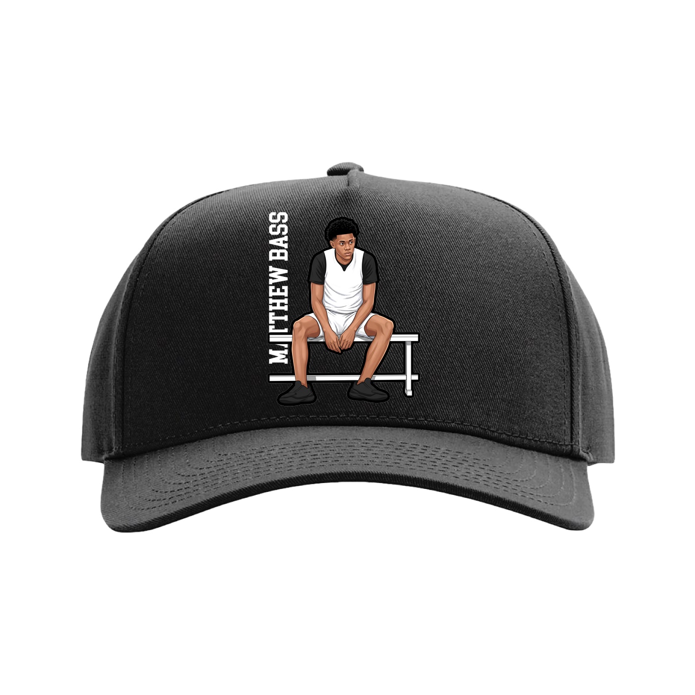 Full Fabric Five-Panel Champ Cap — Name Vertical in Black