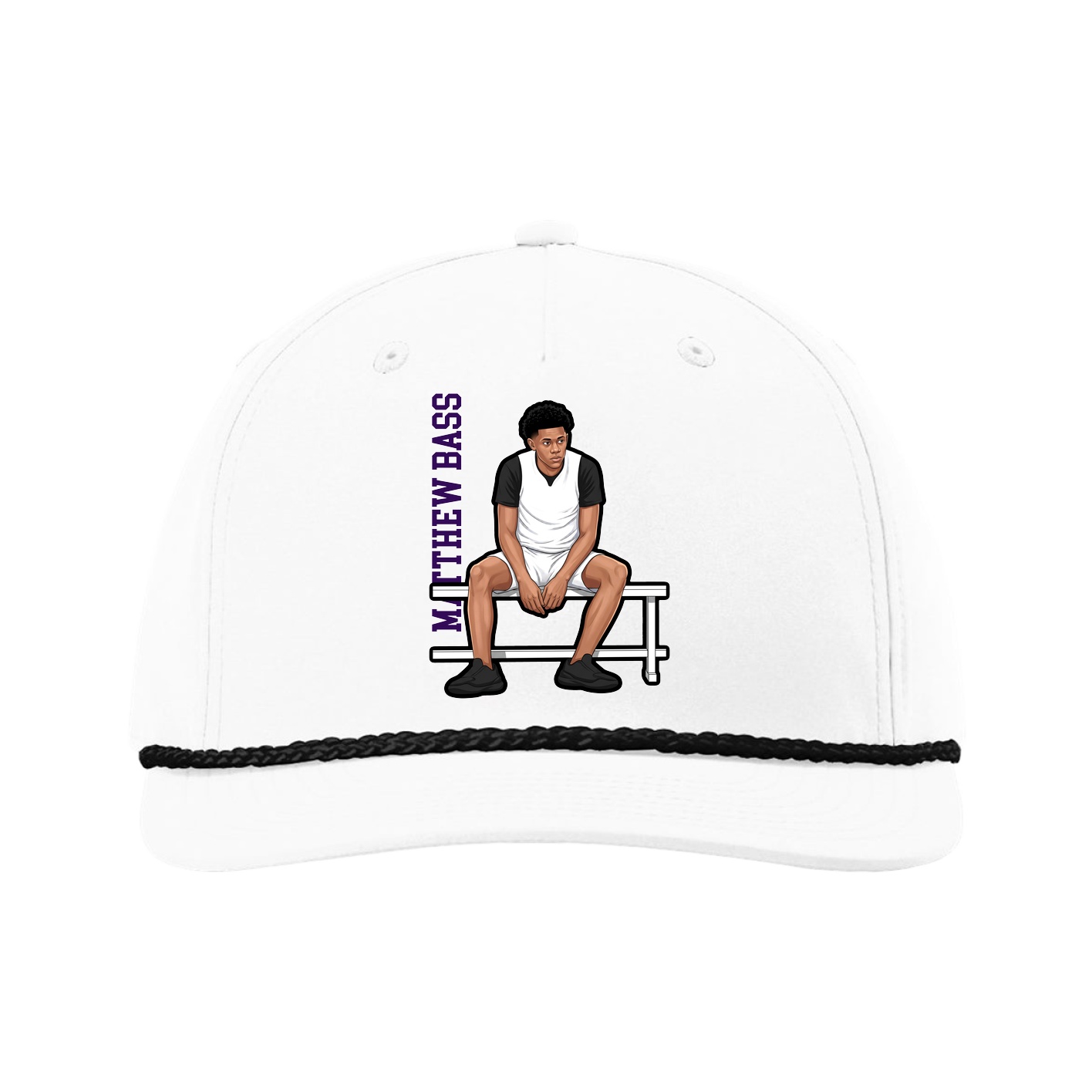 Five-Panel Classic Rope Cap — Name Vertical in White