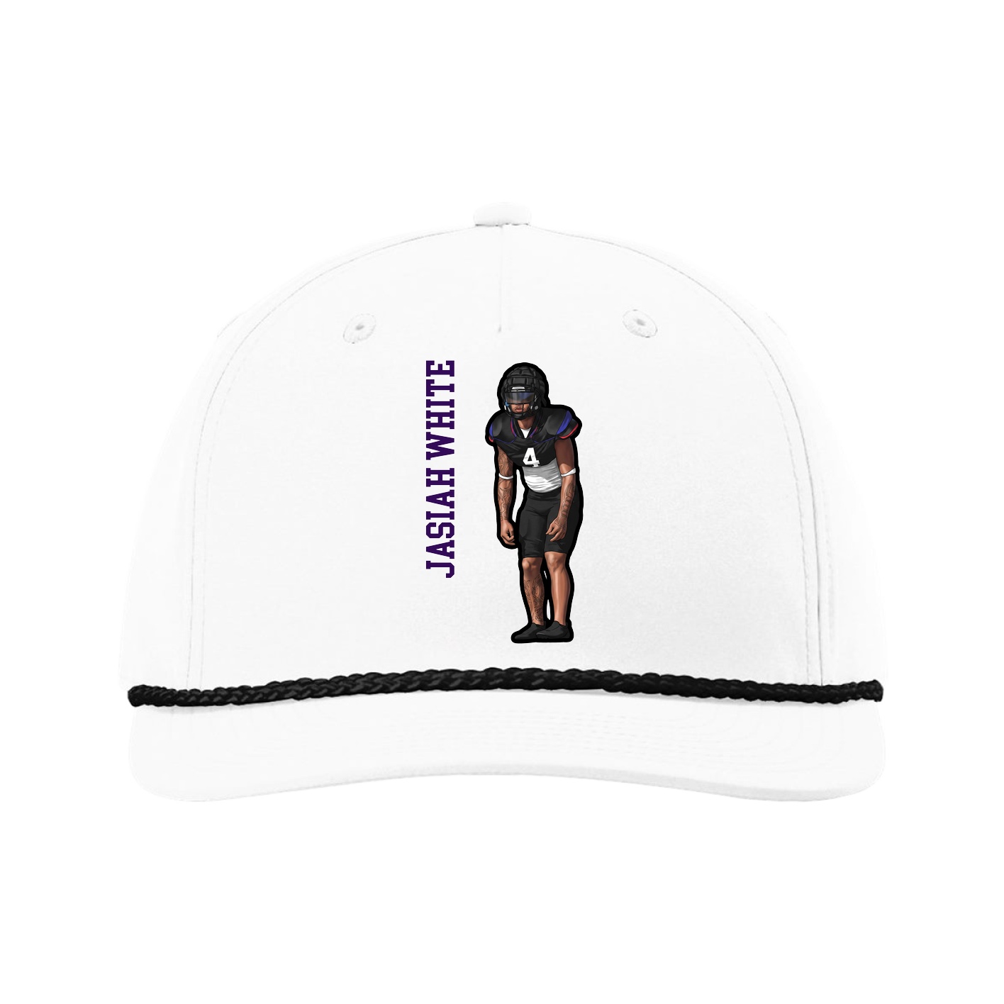 Five-Panel Classic Rope Cap — Name Vertical in White