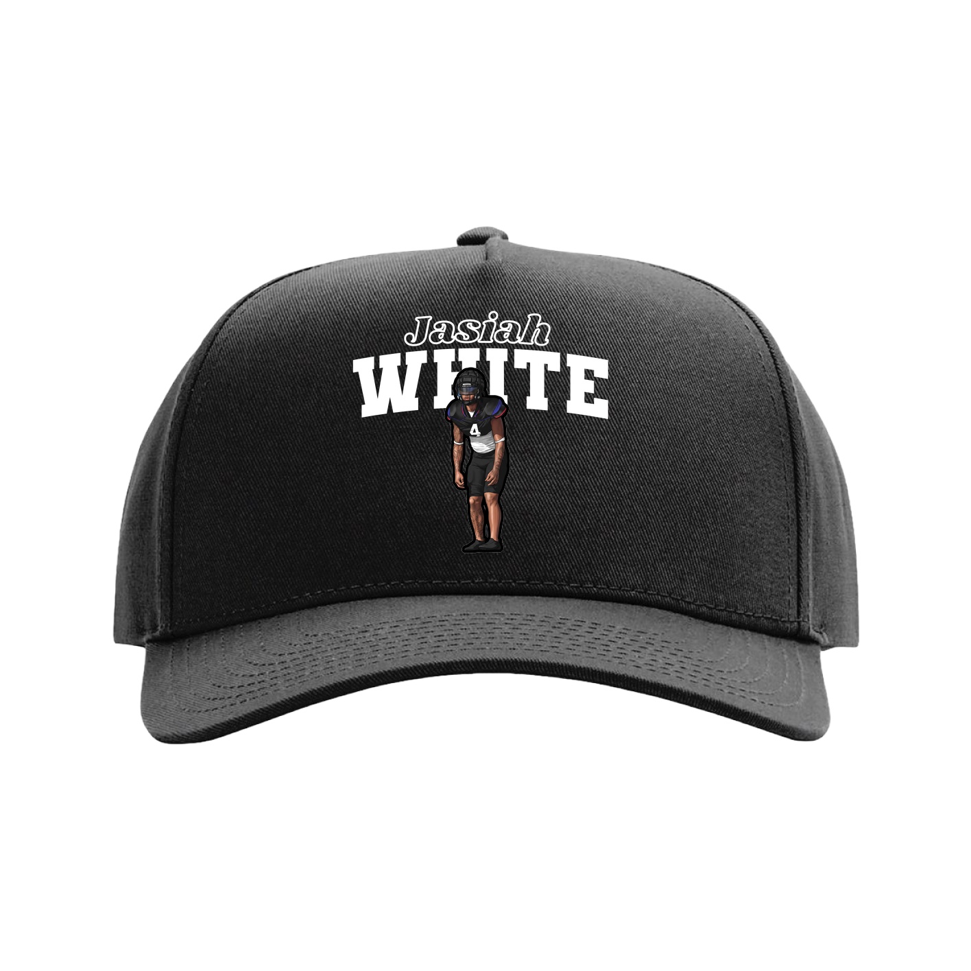 Full Fabric Five-Panel Champ Cap — Name Arch in Black