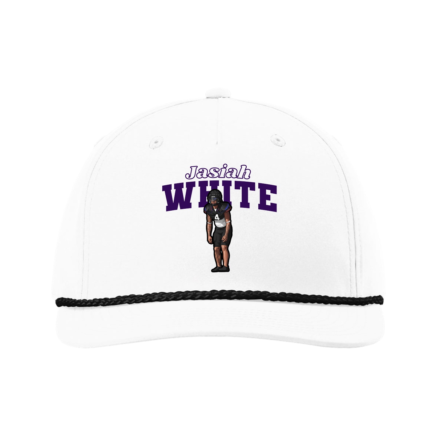 Five-Panel Classic Rope Cap — Name Arch in White