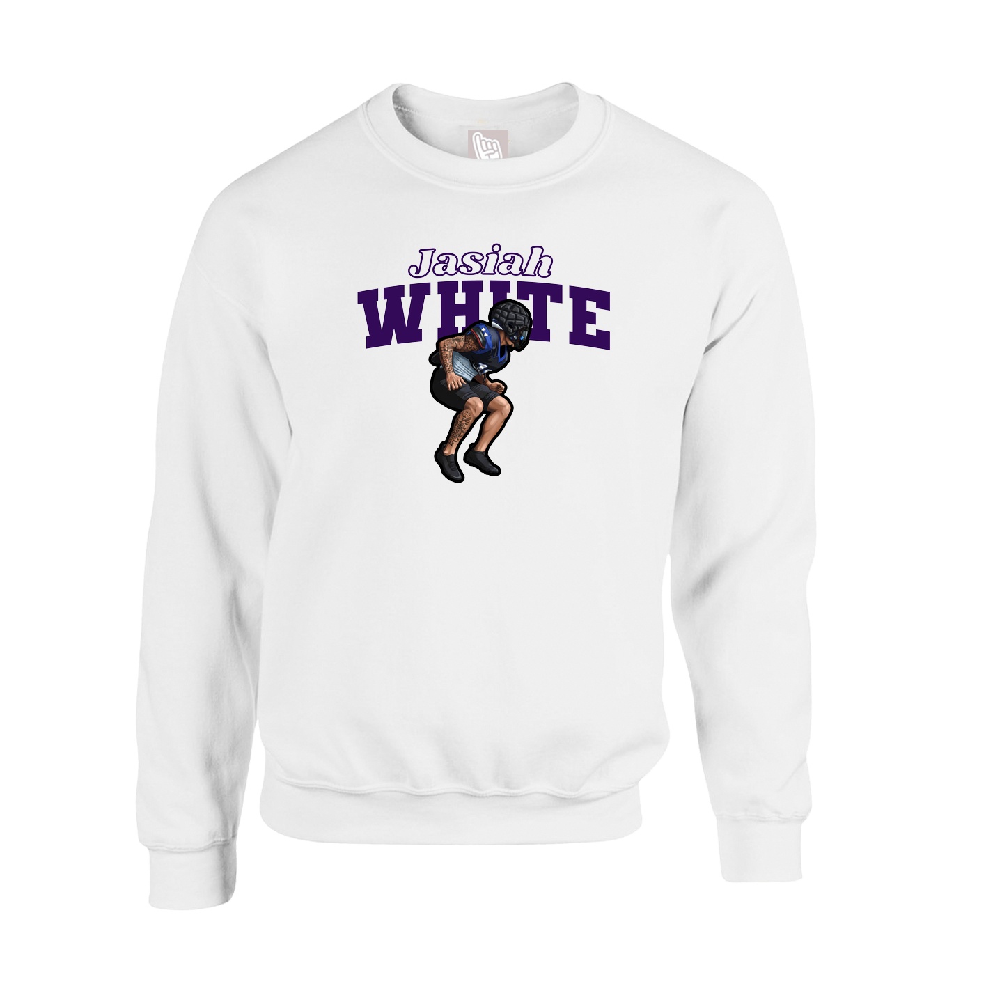 Fleece Crew — Name Arch in White