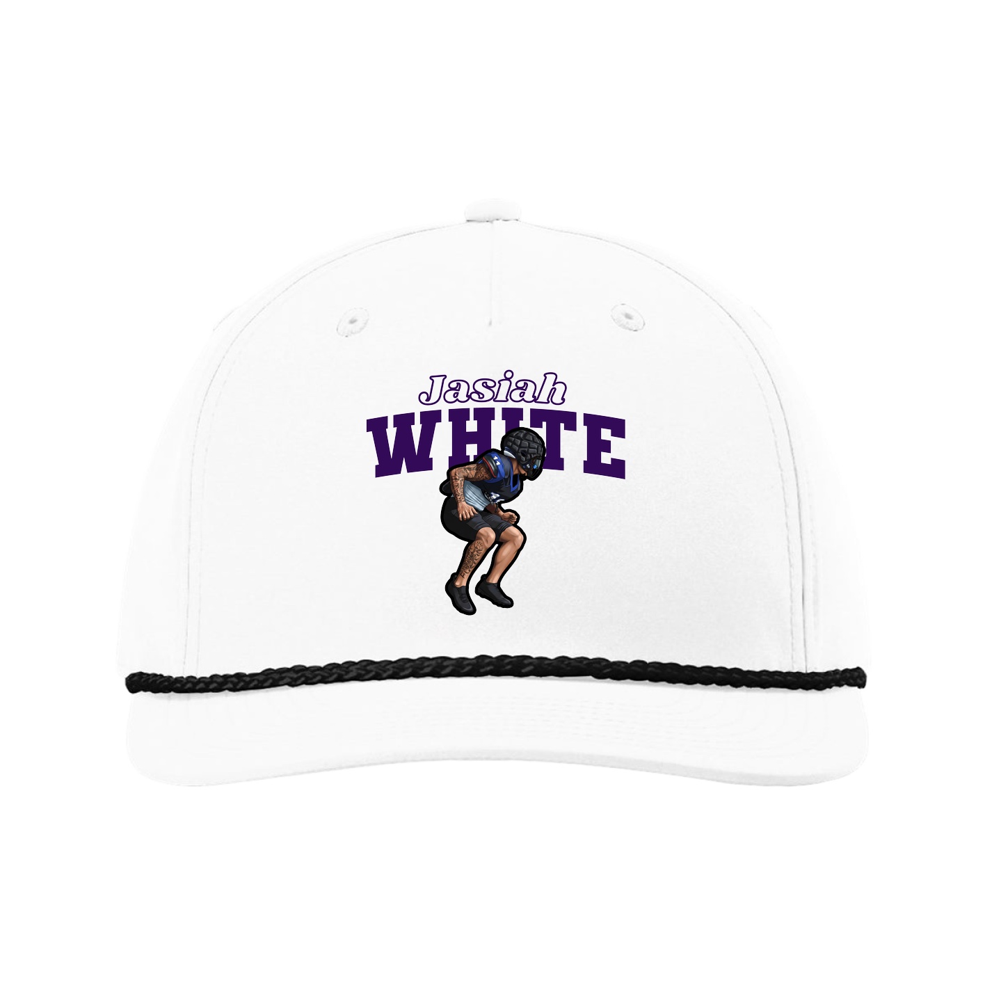 Five-Panel Classic Rope Cap — Name Arch in White