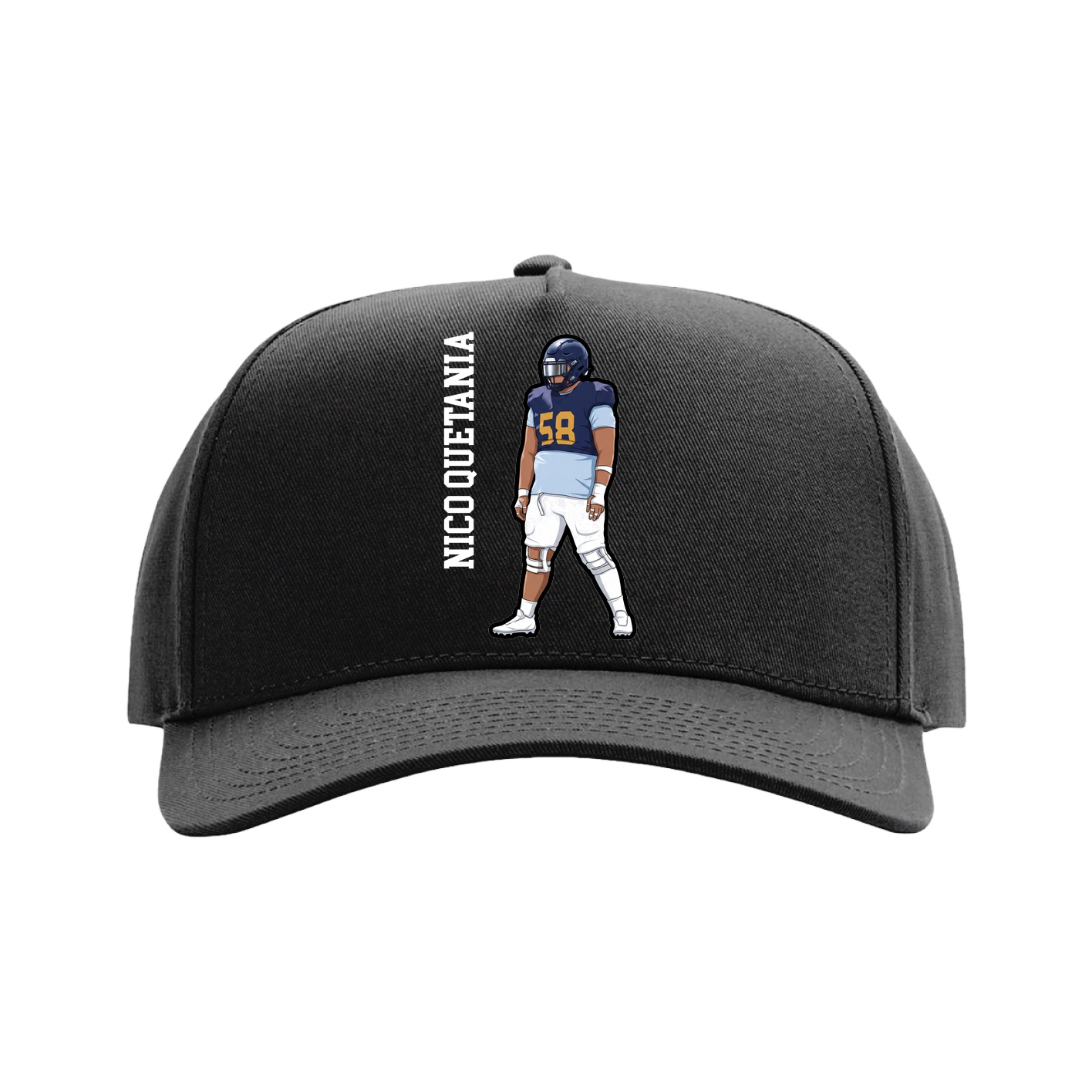 Full Fabric Five-Panel Champ Cap — Name Vertical in Black