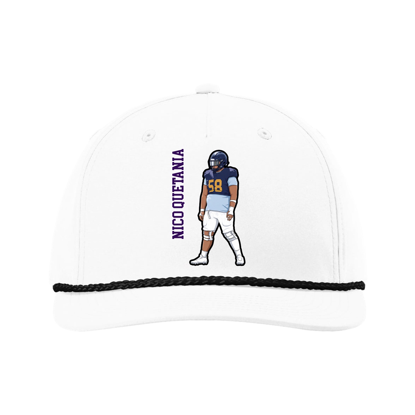 Five-Panel Classic Rope Cap — Name Vertical in White