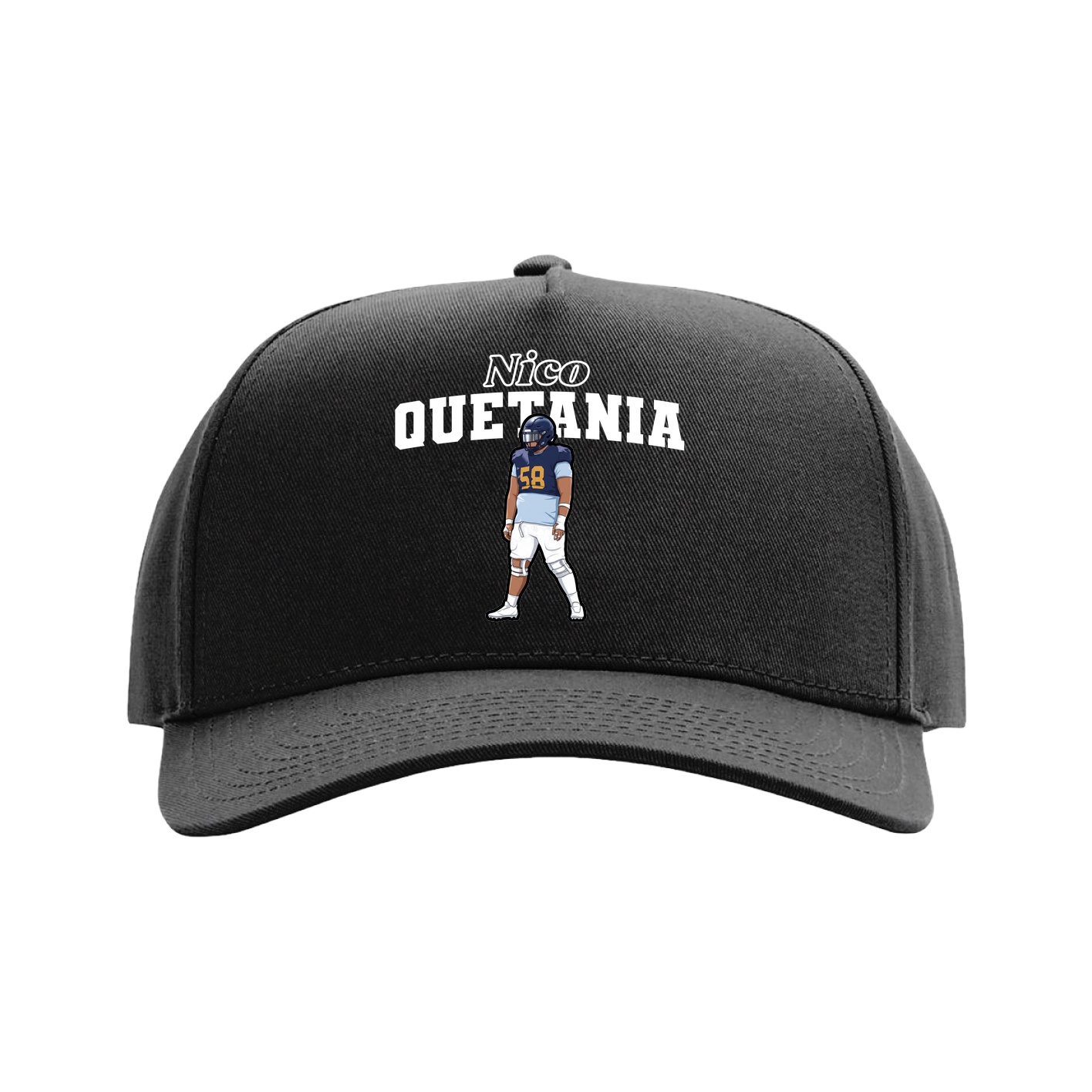 Full Fabric Five-Panel Champ Cap — Name Arch in Black