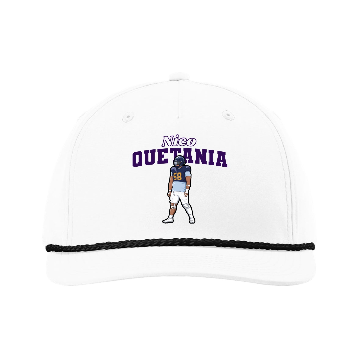 Five-Panel Classic Rope Cap — Name Arch in White