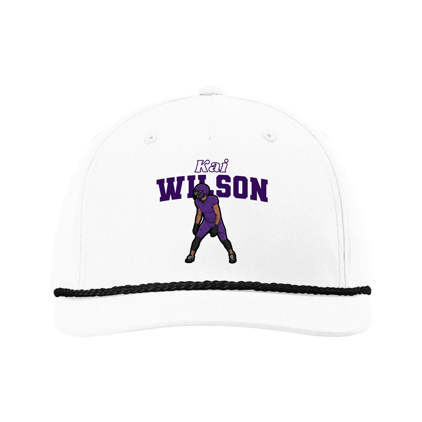 Five-Panel Classic Rope Cap — Name Arch in White