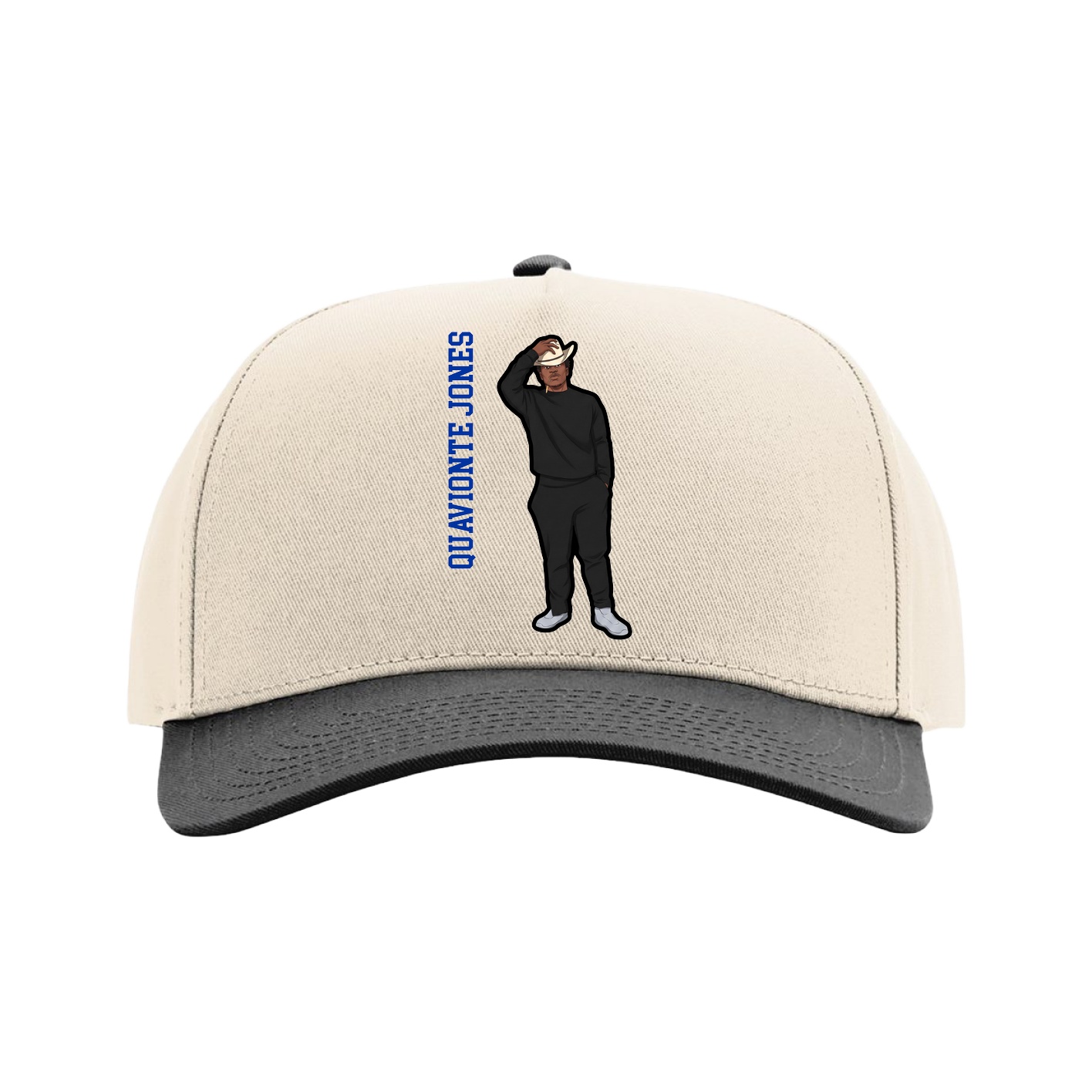 Full Fabric Five-Panel Champ Cap — Name Vertical in Cream/Black
