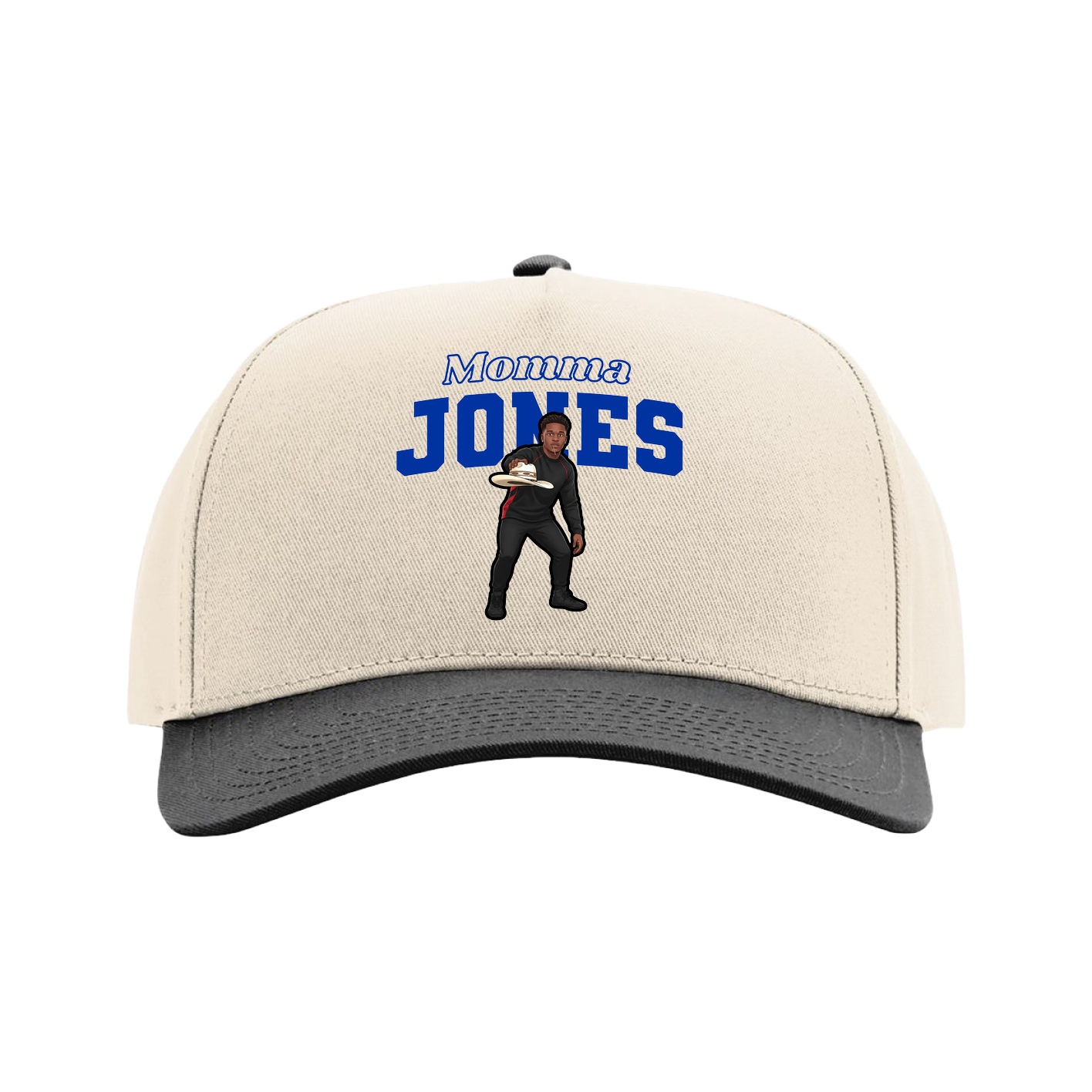Full Fabric Five-Panel Champ Cap — Mothers Day Block in Cream/Black