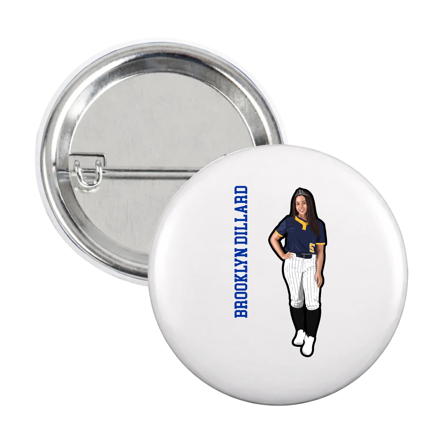 Game Day Button — Name Vertical in White