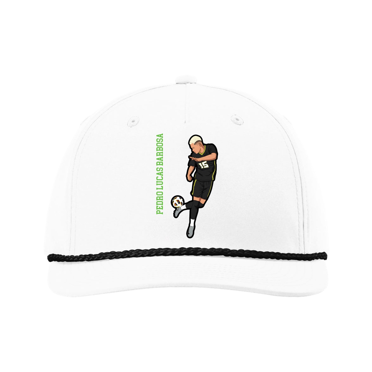 Five-Panel Classic Rope Cap — Name Vertical in White