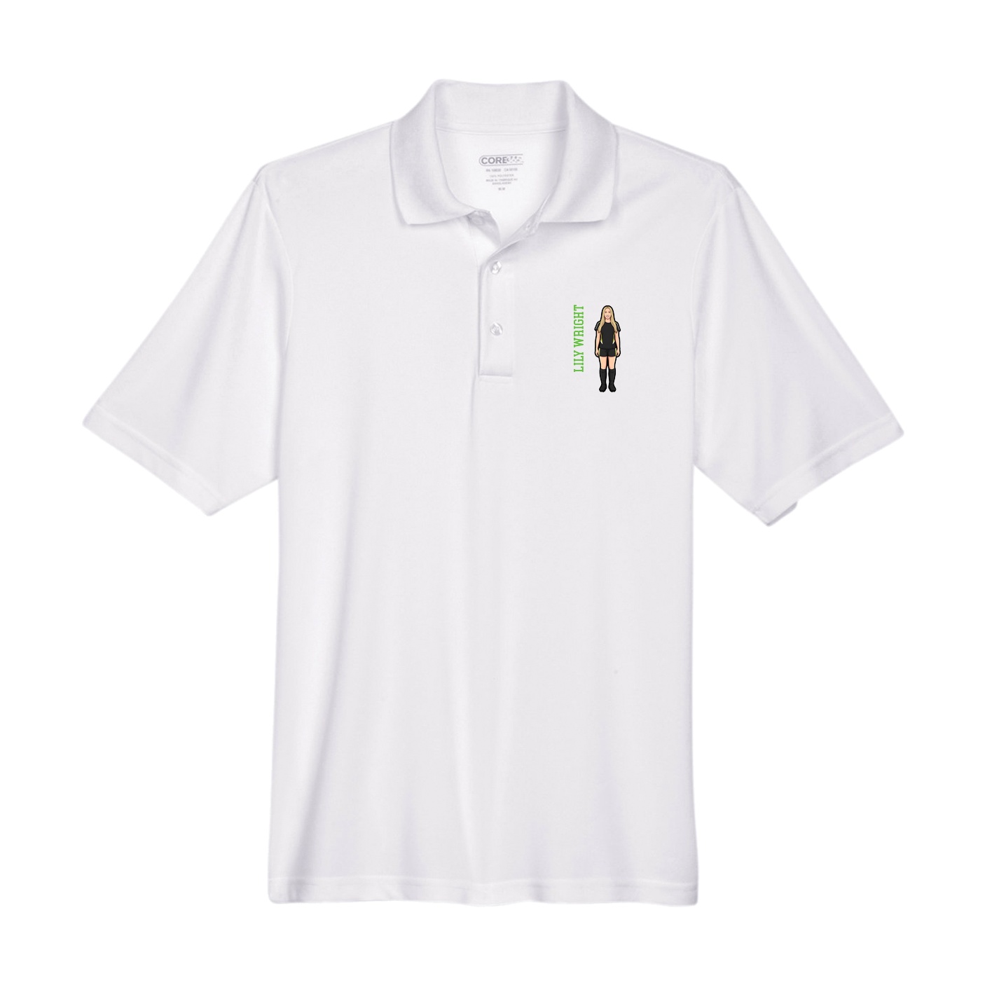 Performance Polo — Name Vertical in White
