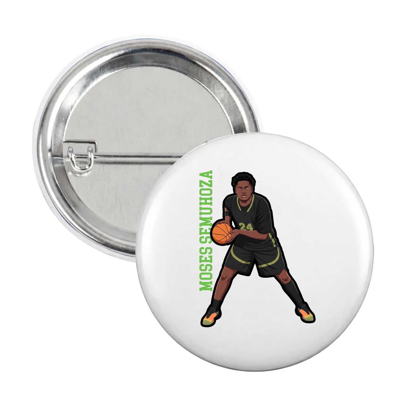 Game Day Button — Name Vertical in White
