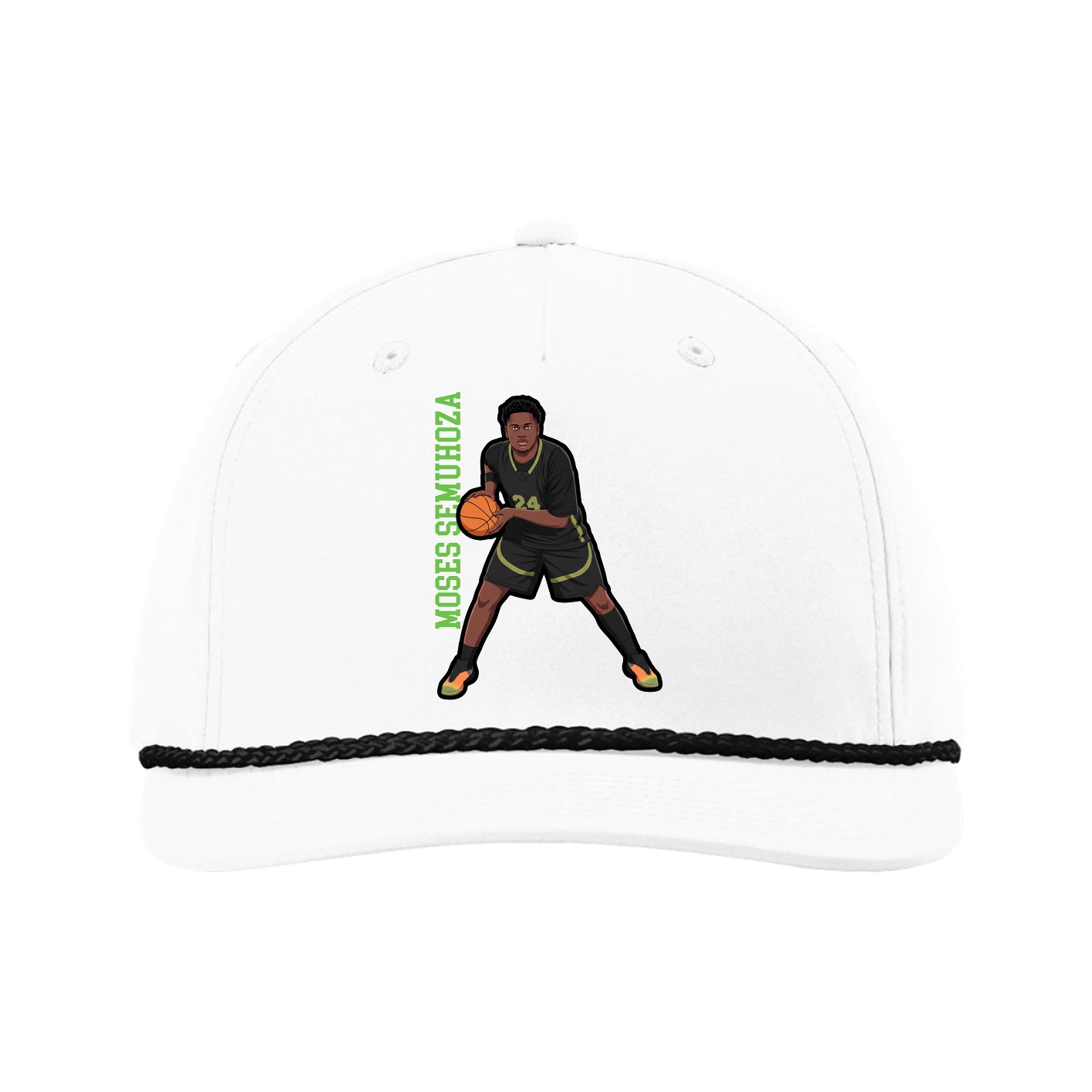 Five-Panel Classic Rope Cap — Name Vertical in White