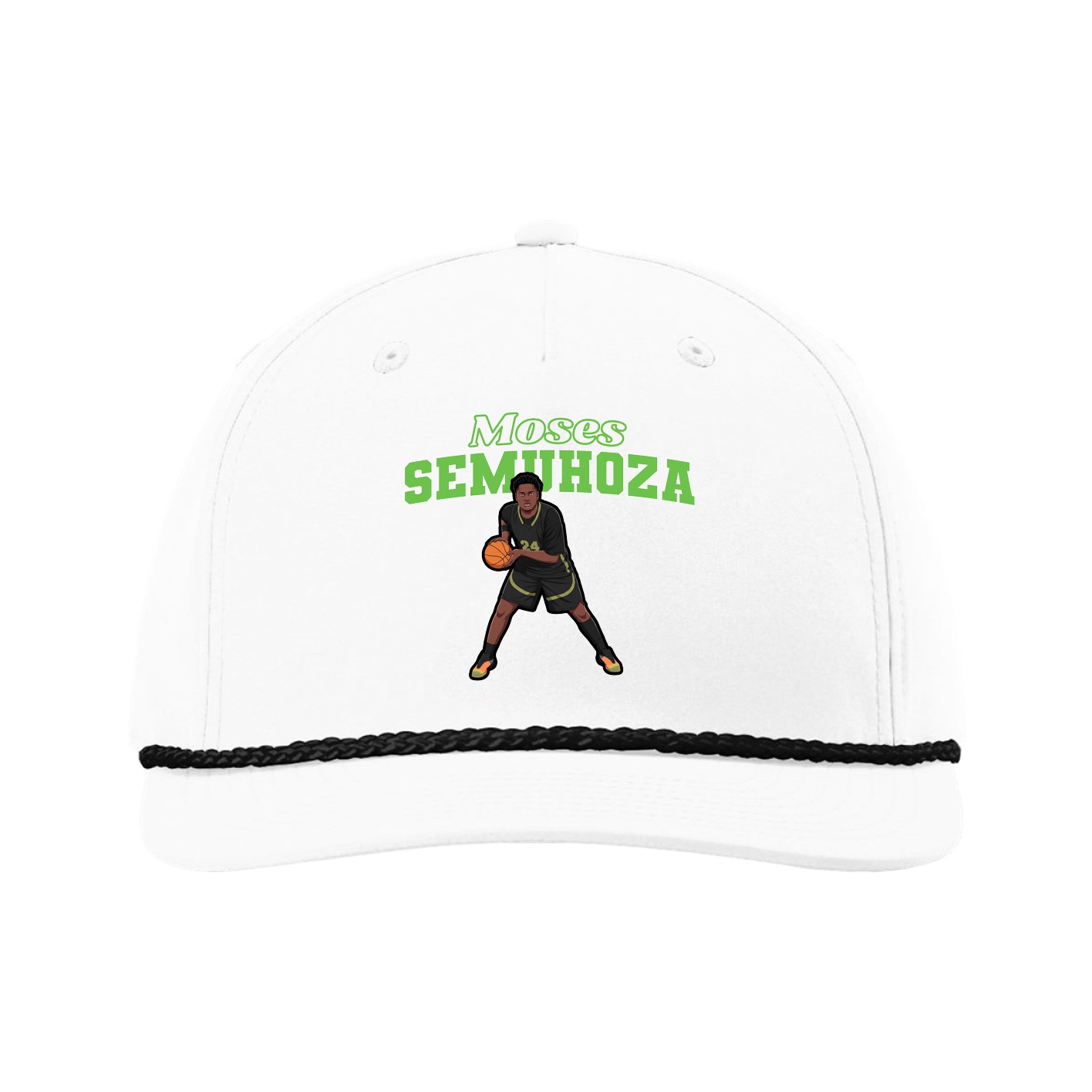 Five-Panel Classic Rope Cap — Name Arch in White