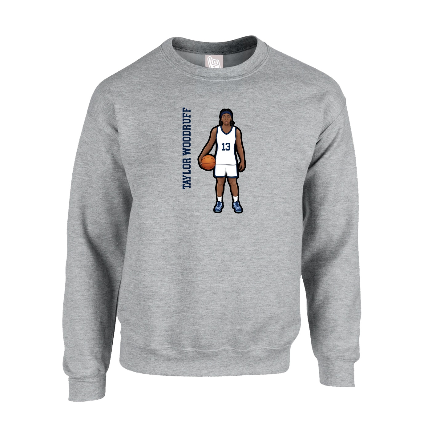 Fleece Crew — Name Vertical in Grey