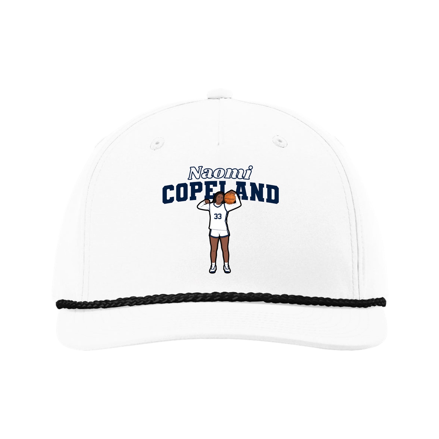 Five-Panel Classic Rope Cap — Name Arch in White