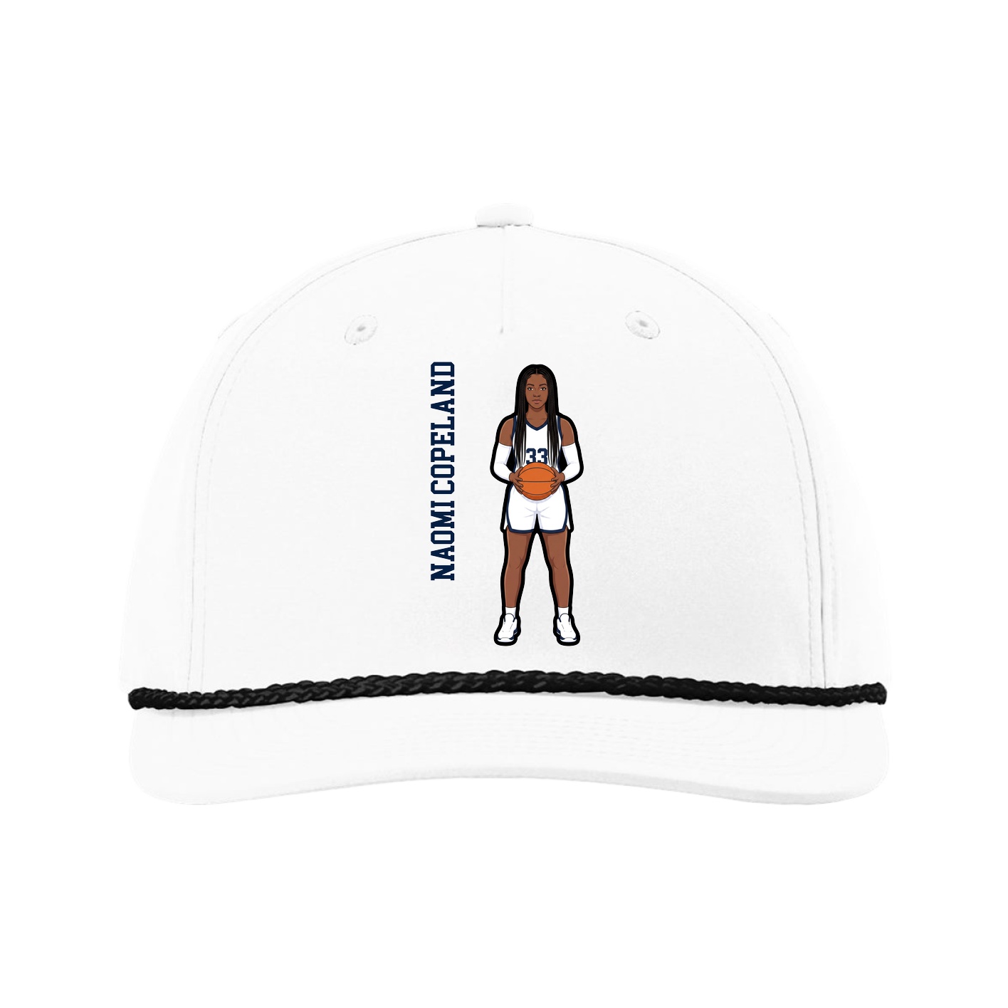 Five-Panel Classic Rope Cap — Name Vertical in White