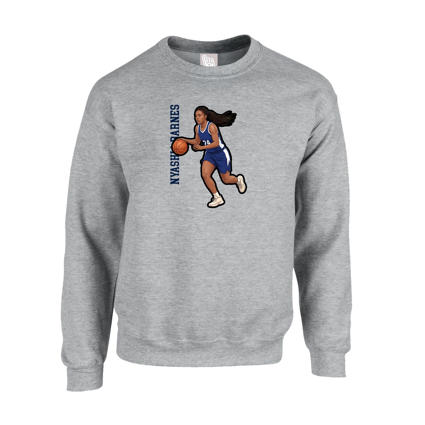 Fleece Crew — Name Vertical in Grey