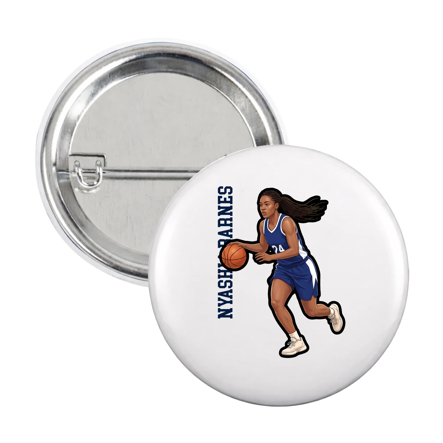 Game Day Button — Name Vertical in White
