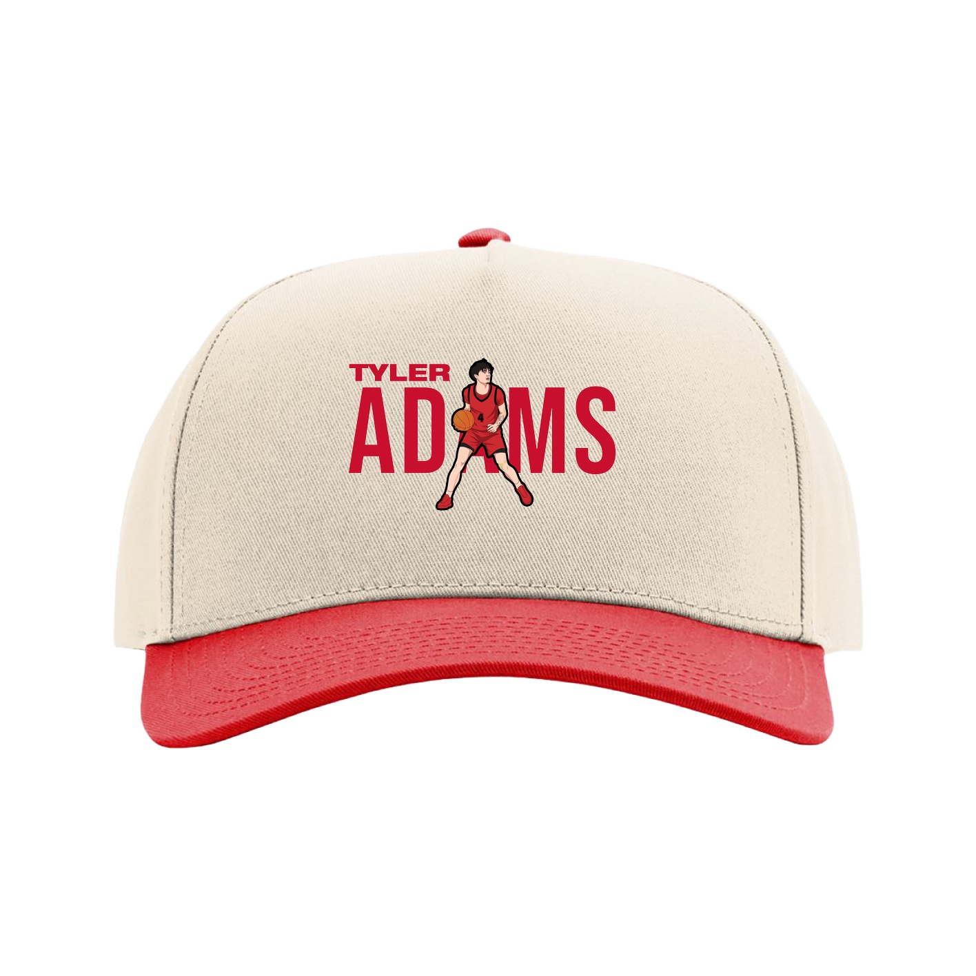 Full Fabric Five-Panel Champ Cap — Player Name in Cream/Red
