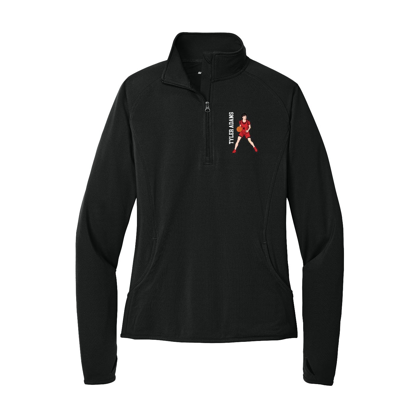 Women's Q-Zip Pullover — Name Vertical in Black