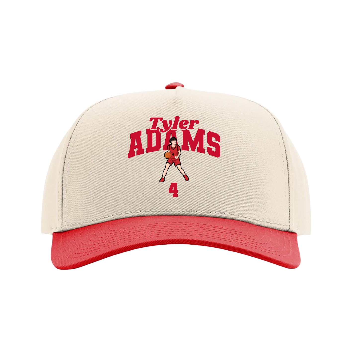 Full Fabric Five-Panel Champ Cap — Signature Arch in Cream/Red