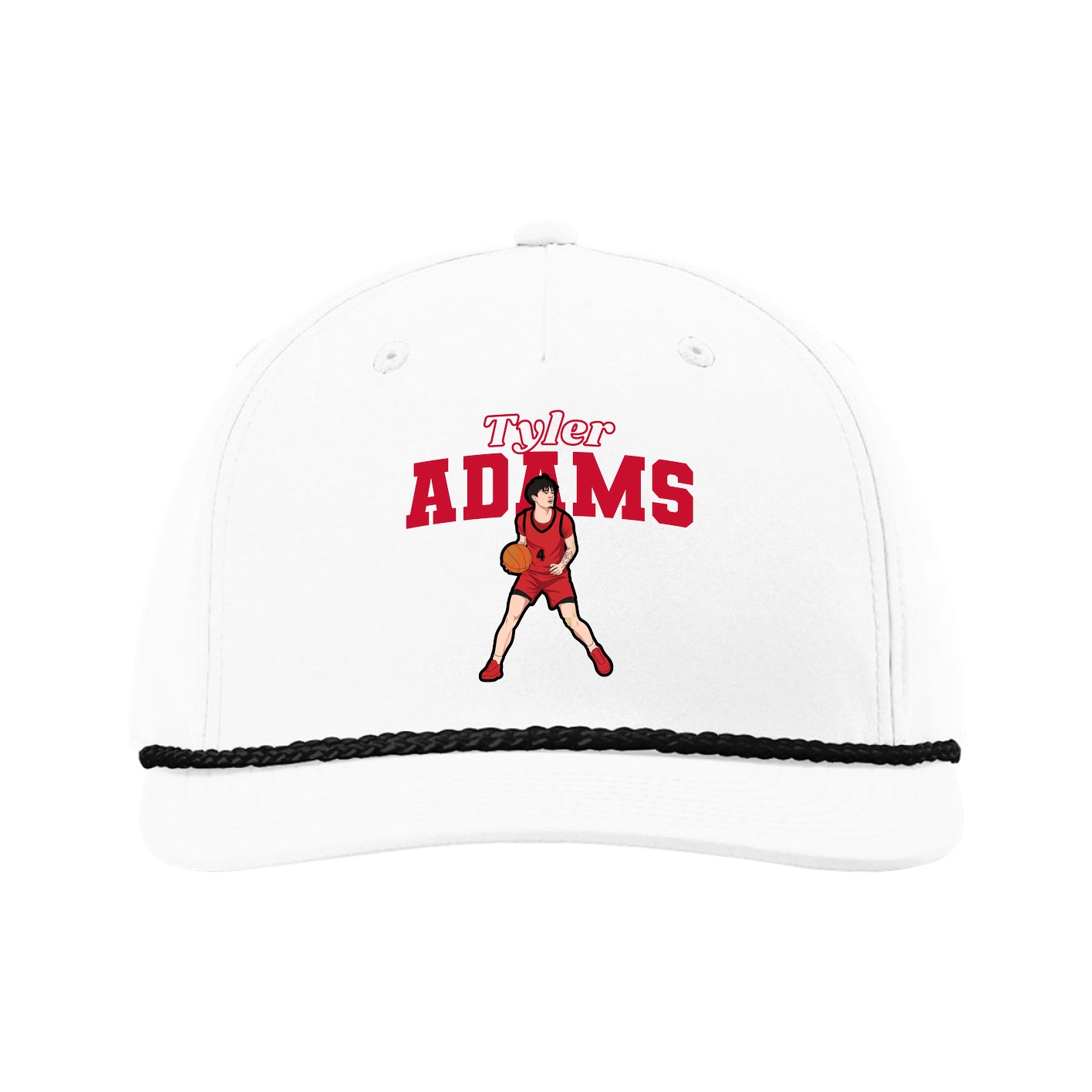 Five-Panel Classic Rope Cap — Name Arch in White