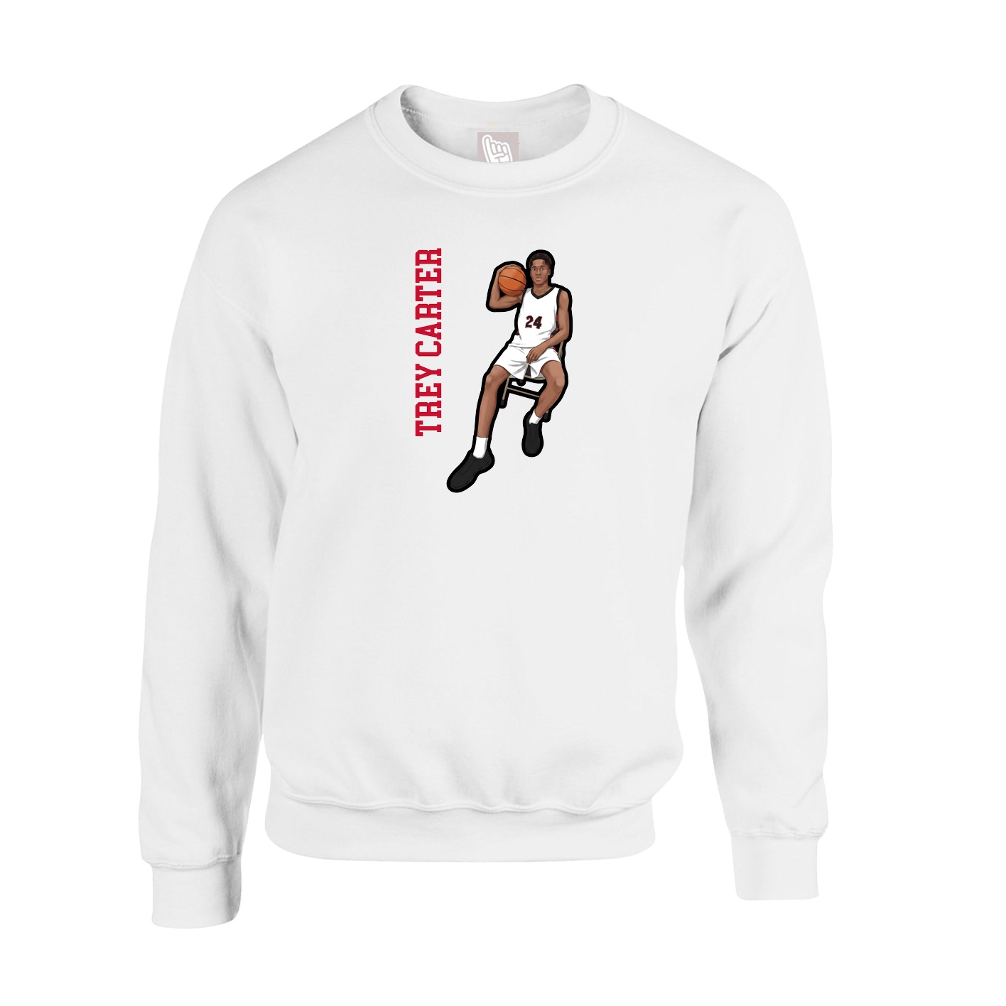 Fleece Crew — Name Vertical in White