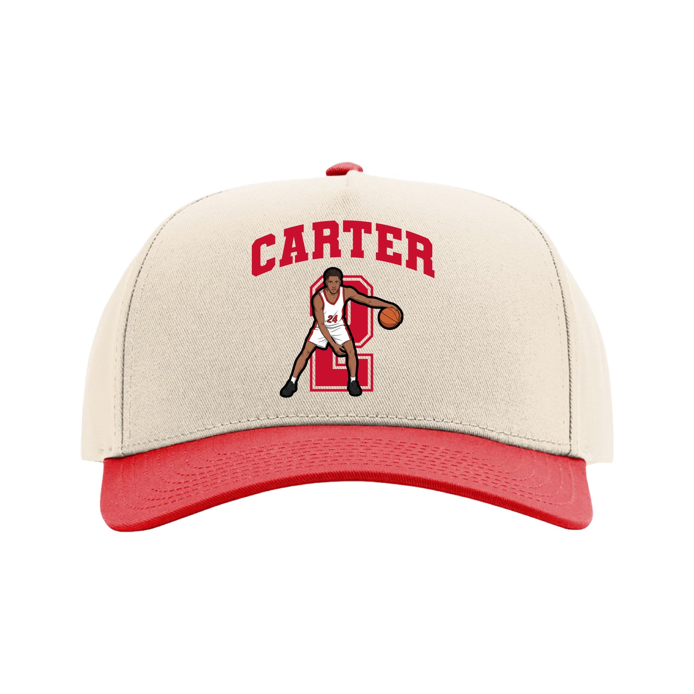 Full Fabric Five-Panel Champ Cap — Number in Cream/Red