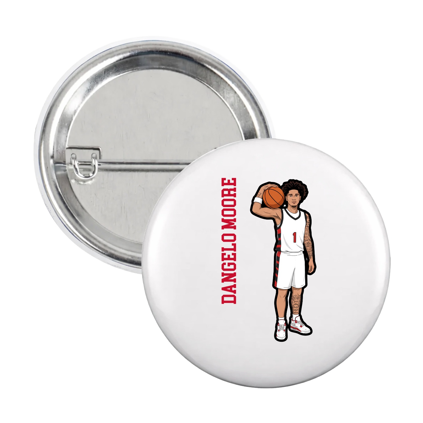 Game Day Button — Name Vertical in White