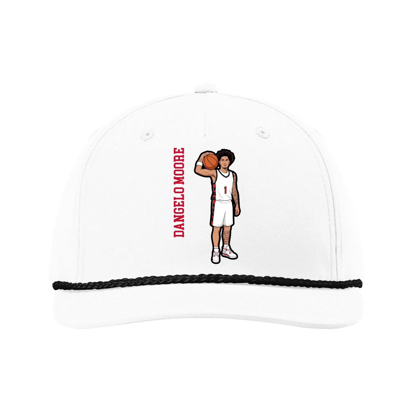 Five-Panel Classic Rope Cap — Name Vertical in White