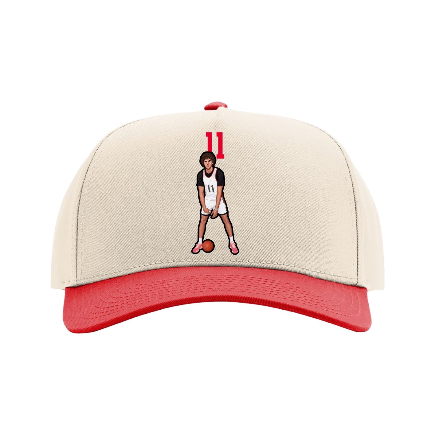 Full Fabric Five-Panel Champ Cap — Number Top in Cream/Red