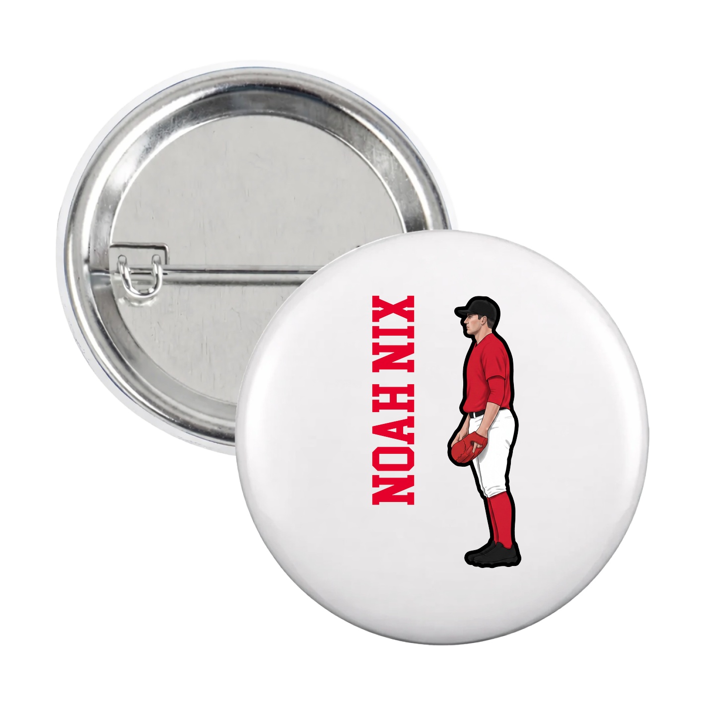Game Day Button — Name Vertical in White