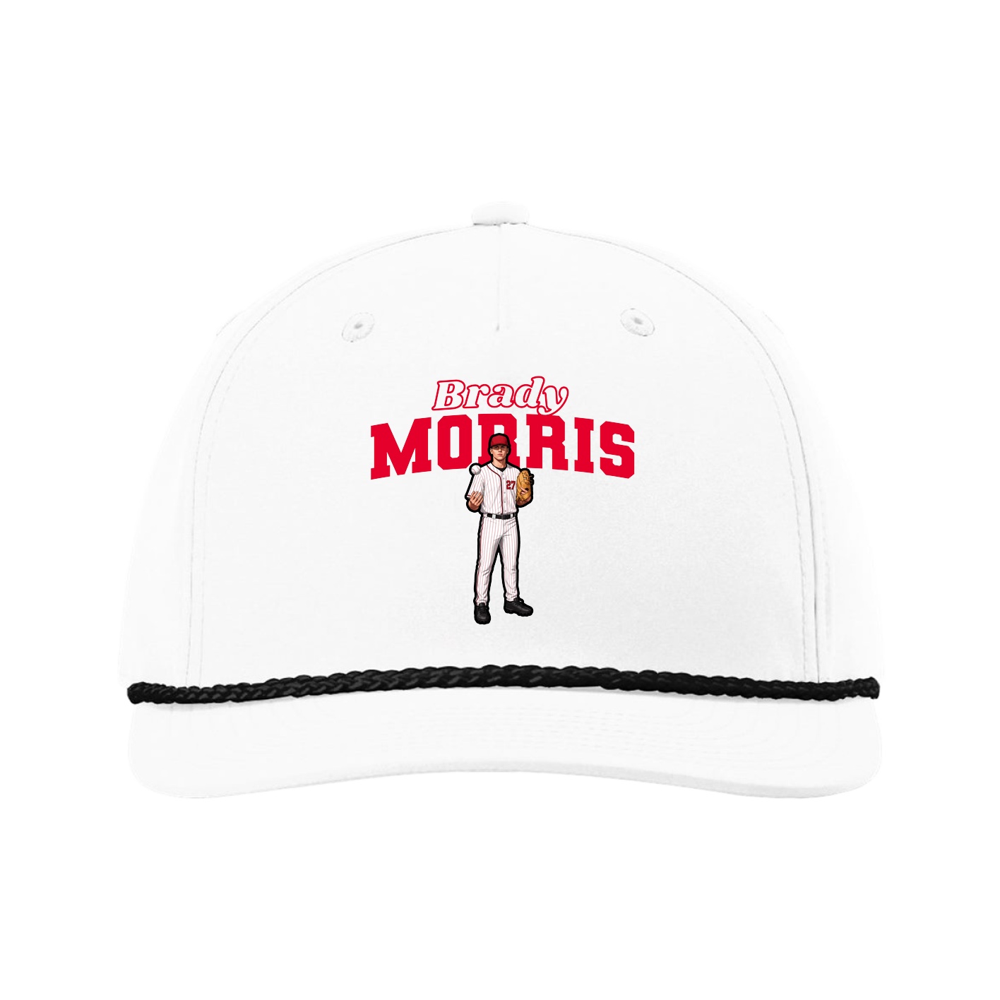 Five-Panel Classic Rope Cap — Name Arch in White