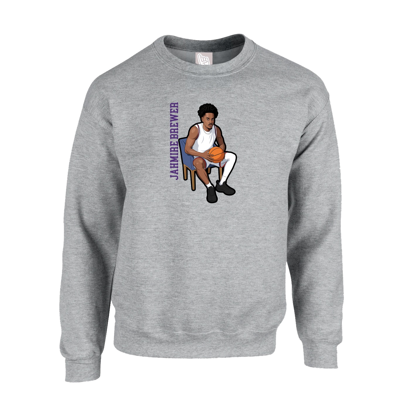 Fleece Crew — Name Vertical in Grey