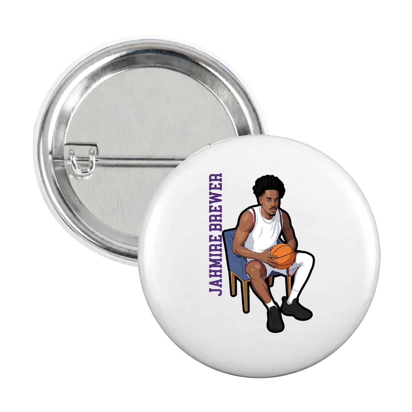 Game Day Button — Name Vertical in White