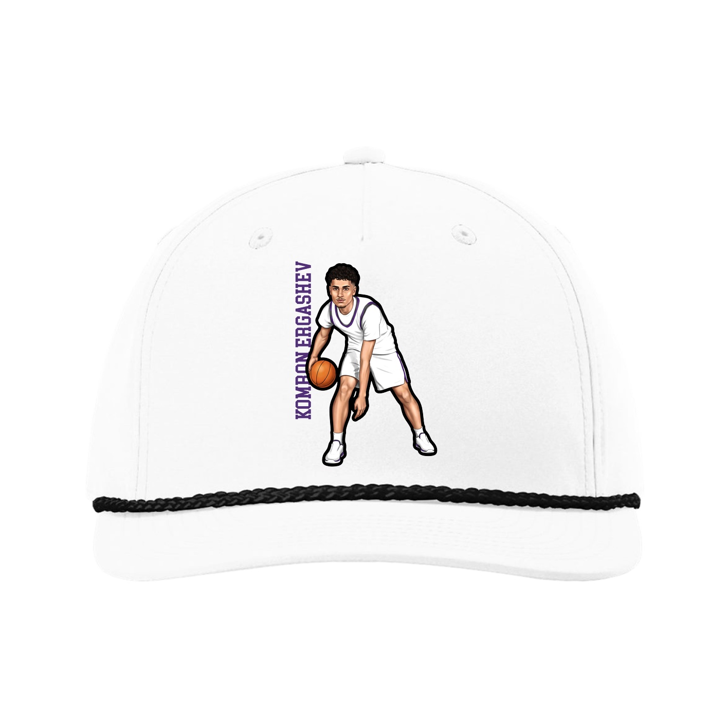 Five-Panel Classic Rope Cap — Name Vertical in White