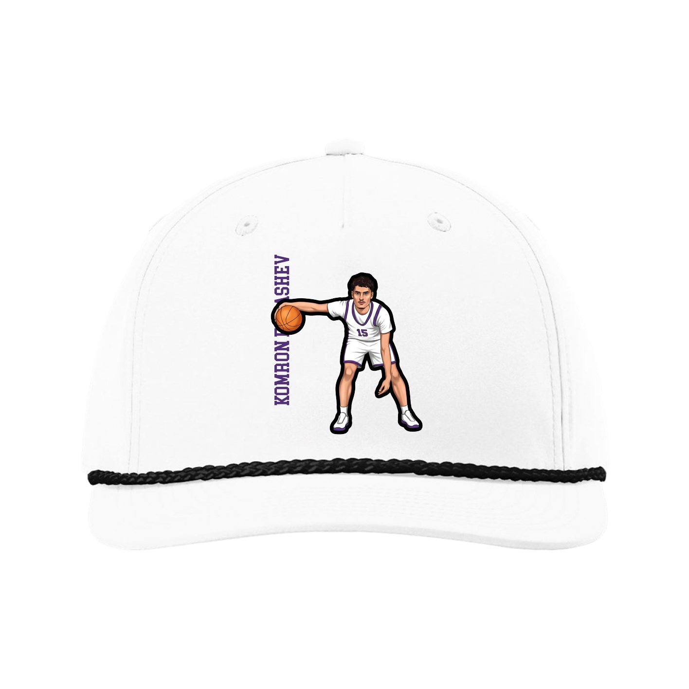 Five-Panel Classic Rope Cap — Name Vertical in White