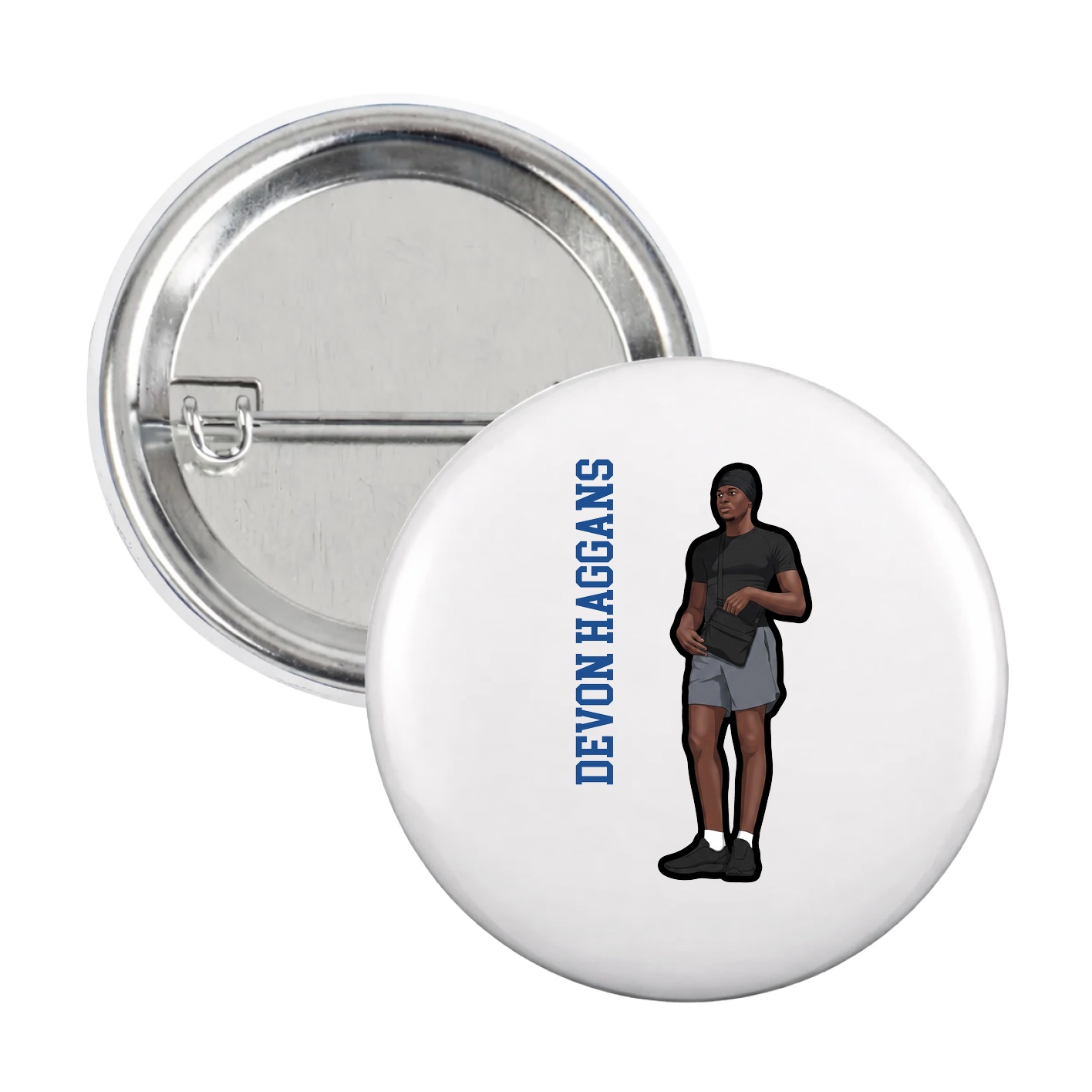 Game Day Button — Name Vertical in White