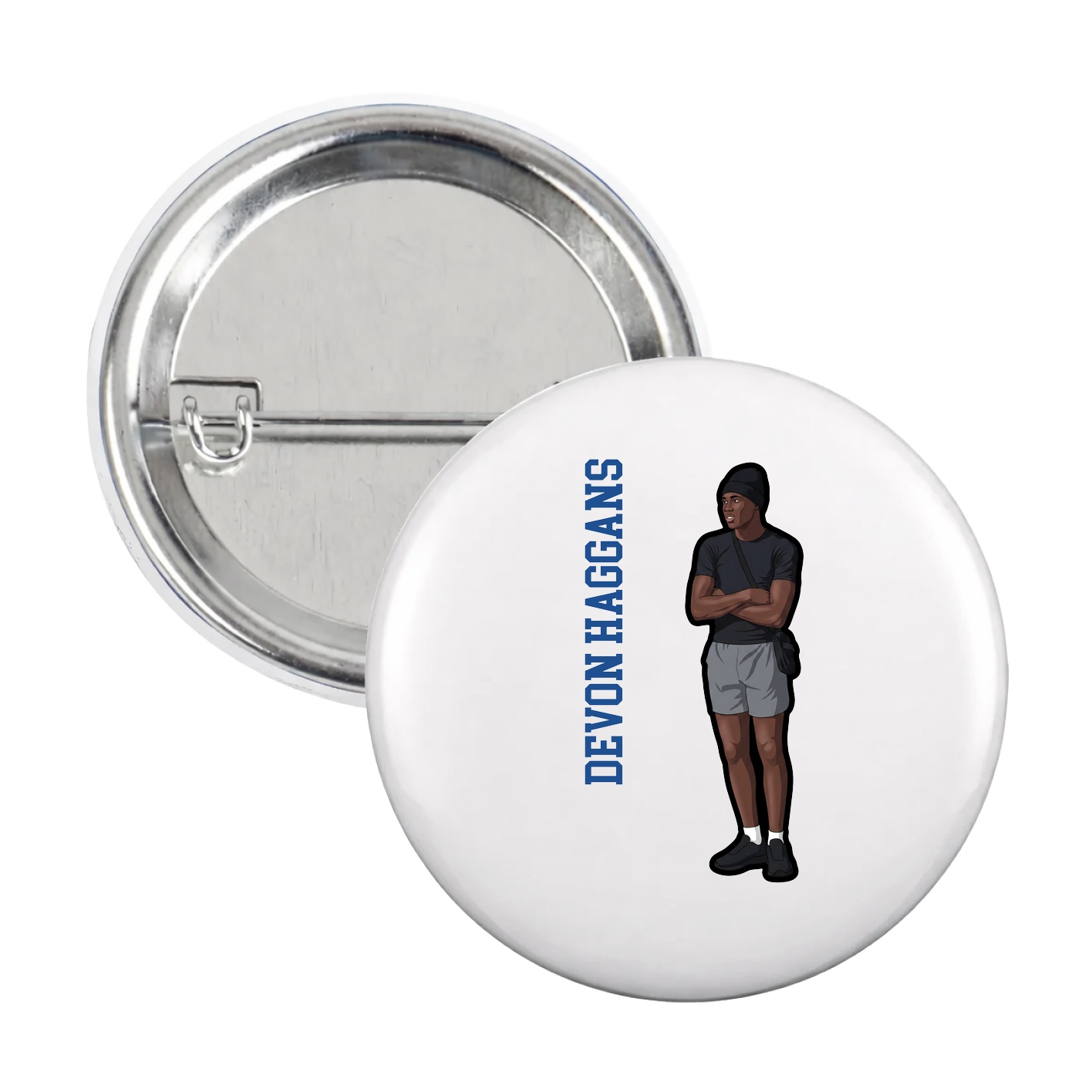 Game Day Button — Name Vertical in White