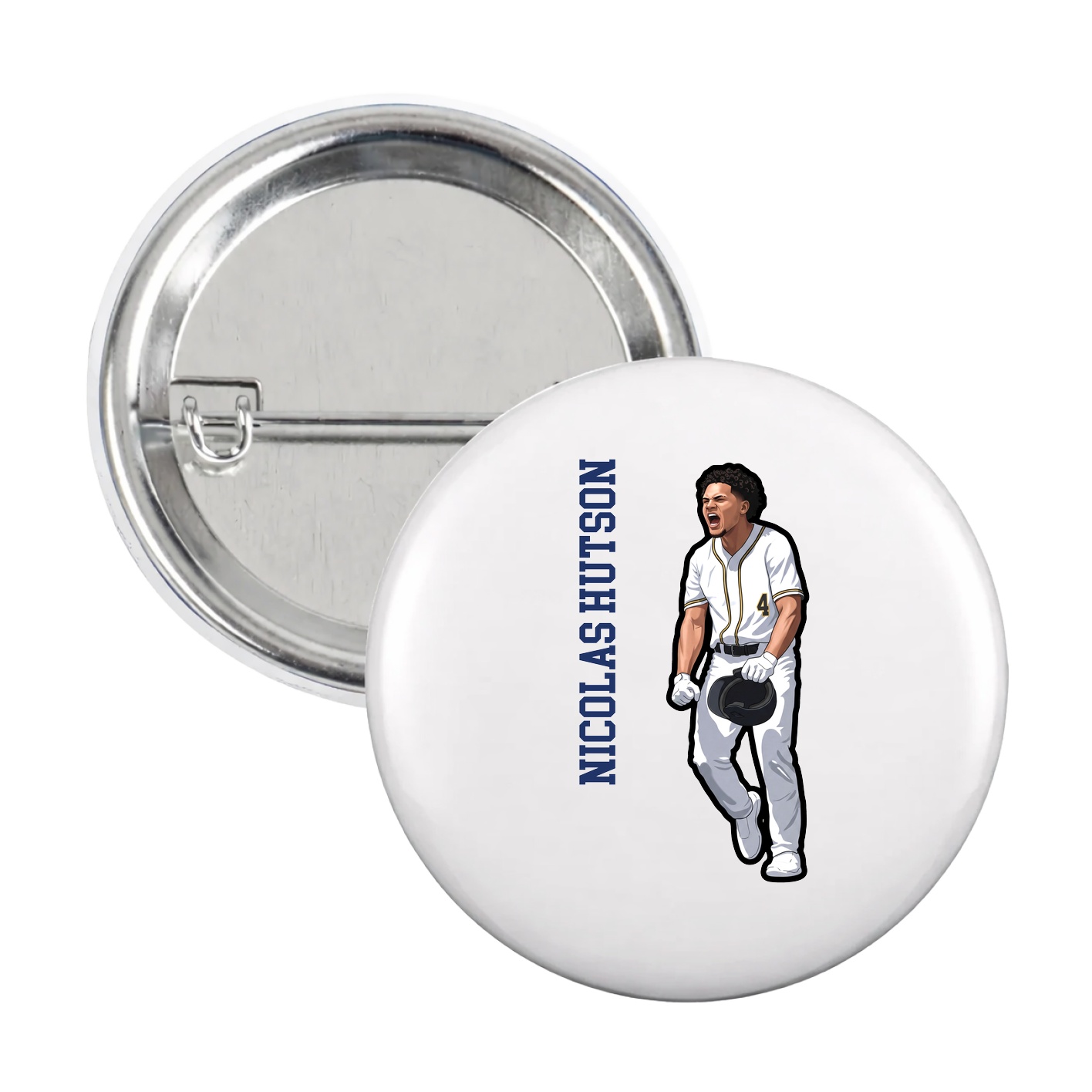 Game Day Button — Name Vertical in White