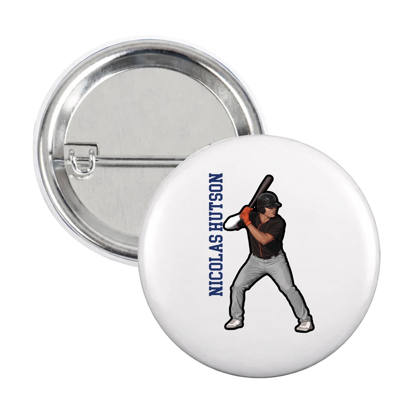 Game Day Button — Name Vertical in White