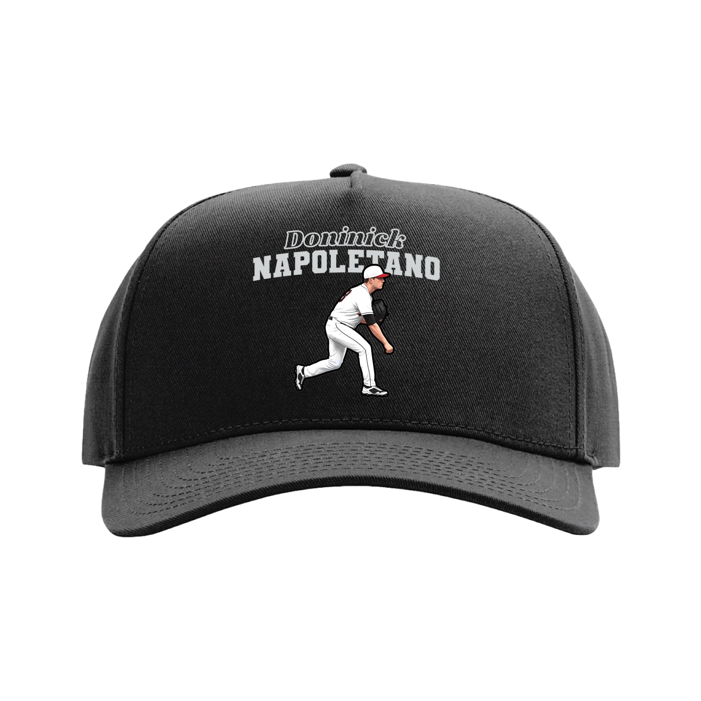 Full Fabric Five-Panel Champ Cap — Name Arch in Black