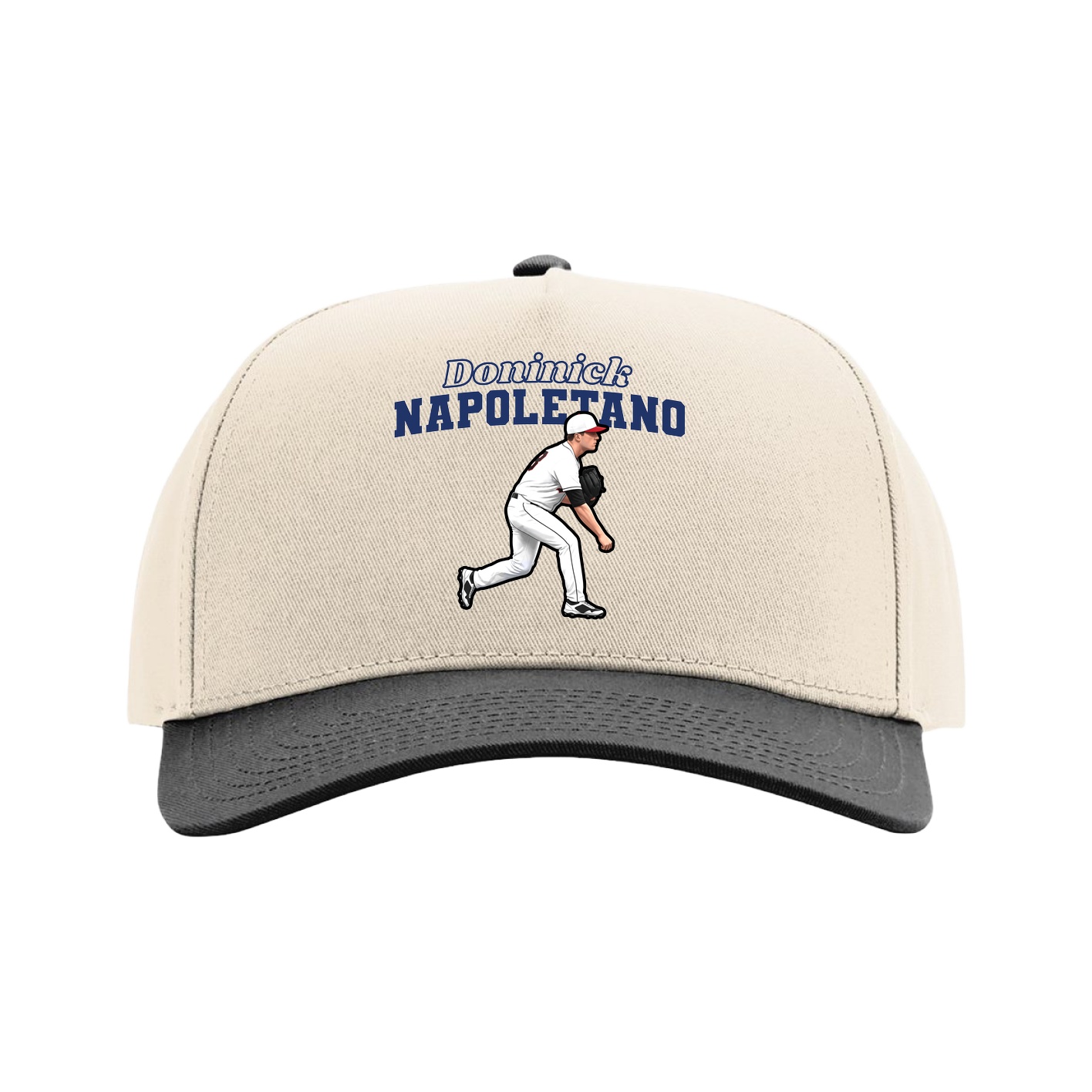 Full Fabric Five-Panel Champ Cap — Name Arch in Cream/Black